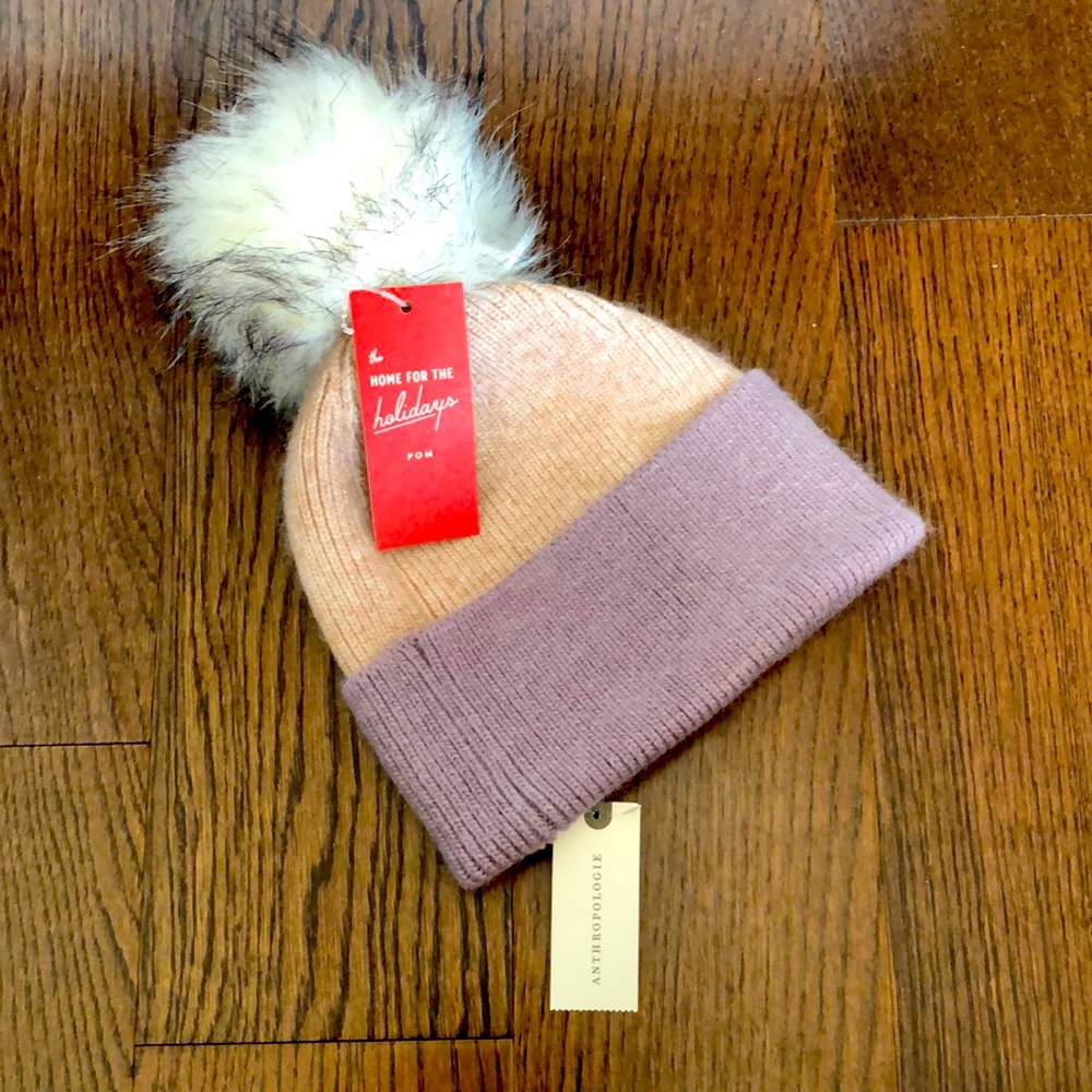 NWT Anthropologie light pink, purple, and white Pick a Pom beanie hat!